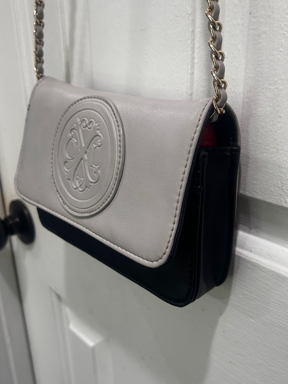 Christian Lacroix Light Gray Clutch with Embossed Crest